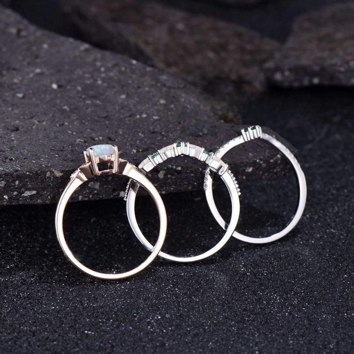 Olivenorma Eternal Glow Opal Versprechensring-Set