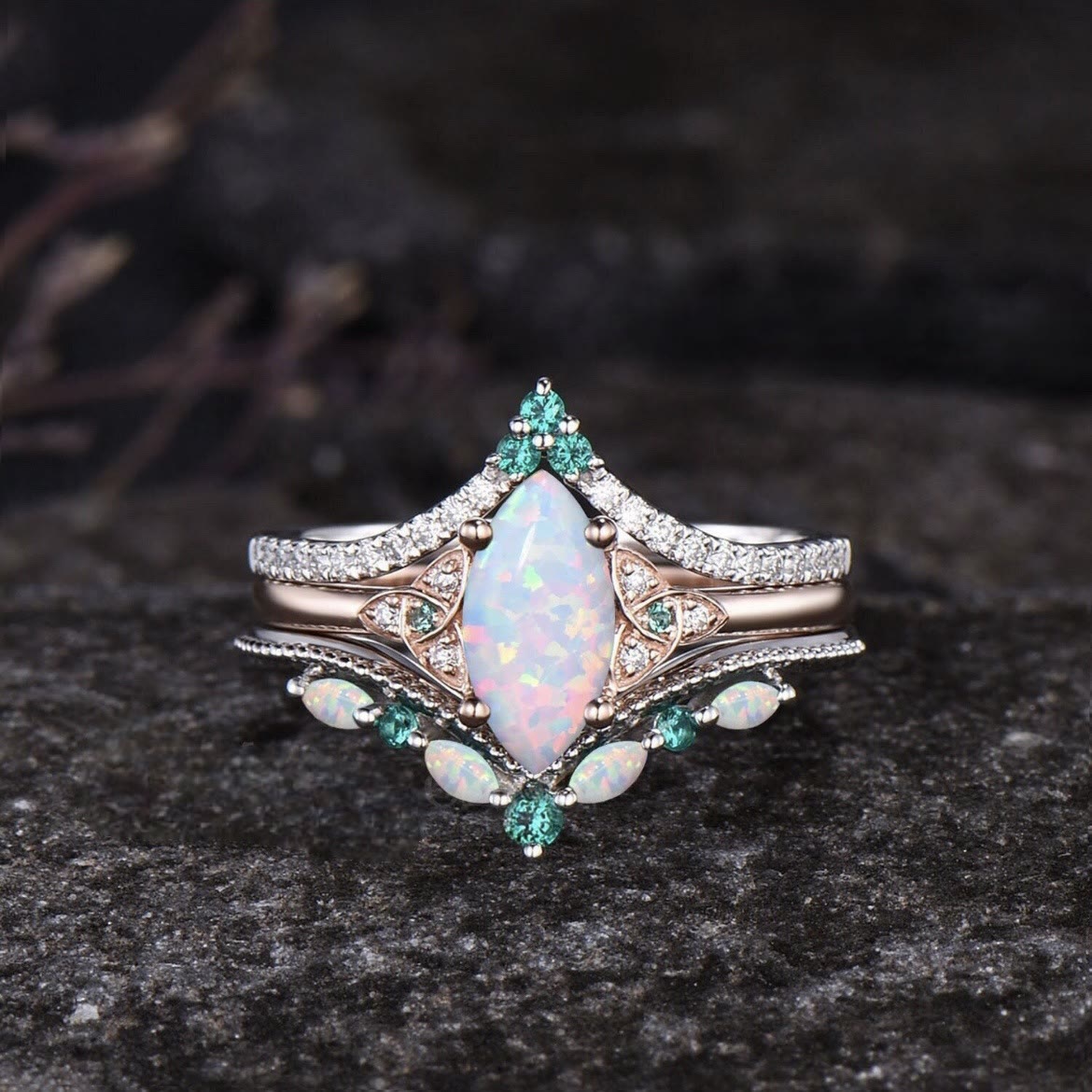 Olivenorma Eternal Glow Opal Versprechensring-Set
