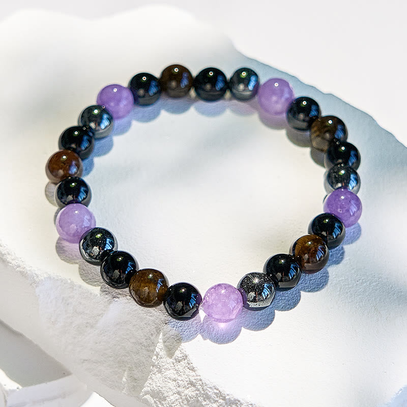 Olivenorma Amethyst Obsidian Tigerauge Hämatit Perlenarmband