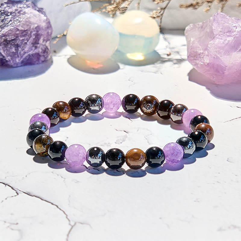 Olivenorma Amethyst Obsidian Tigerauge Hämatit Perlenarmband