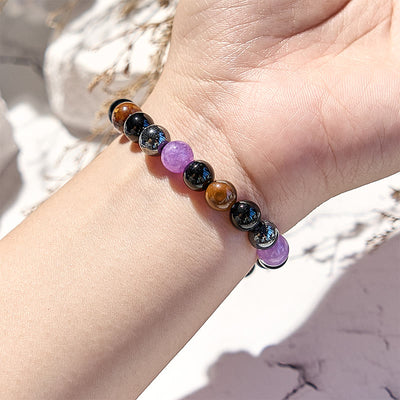 Olivenorma Amethyst Obsidian Tigerauge Hämatit Perlenarmband