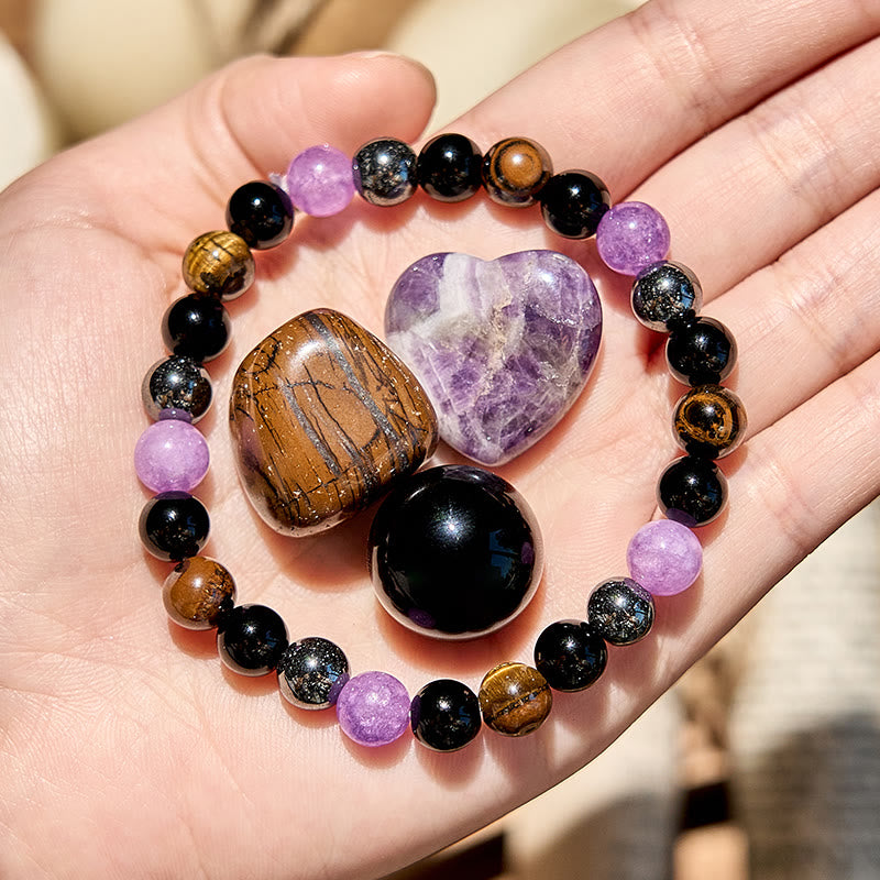 Olivenorma Amethyst Obsidian Tigerauge Hämatit Perlenarmband