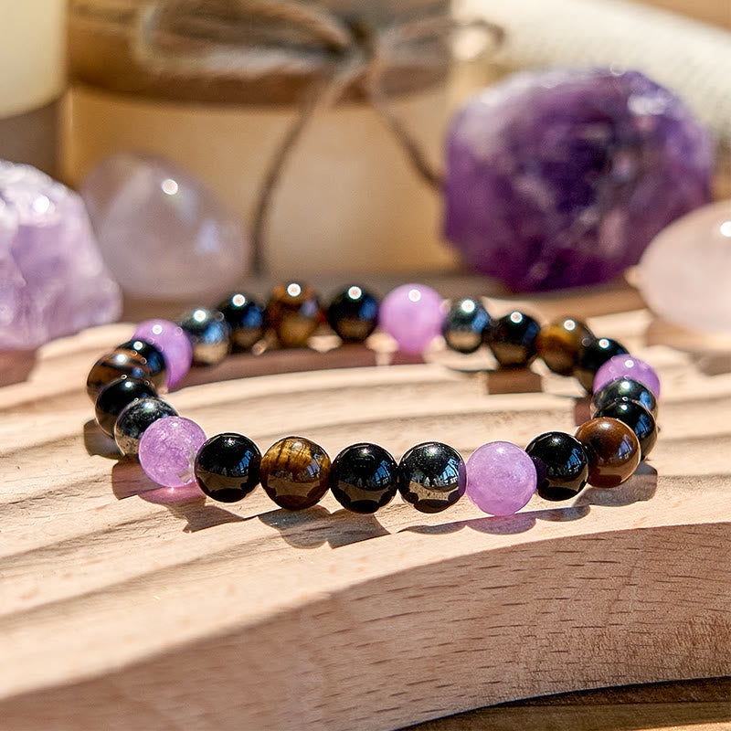 Olivenorma Amethyst Obsidian Tigerauge Hämatit Perlenarmband