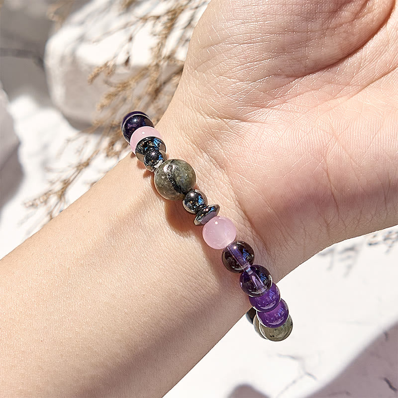 Olivenorma Labradorit Amethyst Rosenquarz Hämatit Perlenarmband