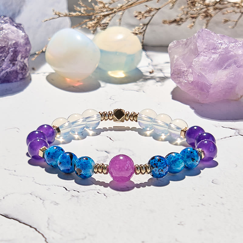 Olivenorma Amethyst Klares Kristall Blau Perlenarmband