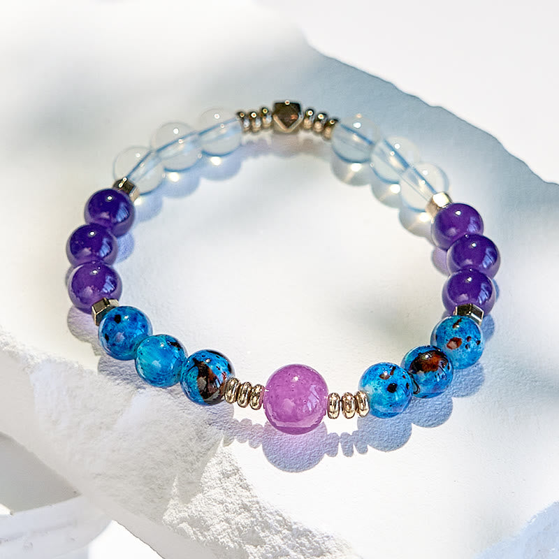 Olivenorma Amethyst Klares Kristall Blau Perlenarmband