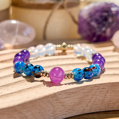 Olivenorma Amethyst Klares Kristall Blau Perlenarmband