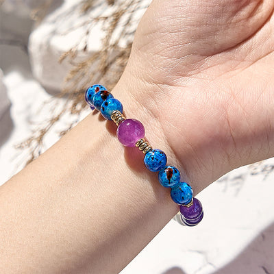 Olivenorma Amethyst Klares Kristall Blau Perlenarmband