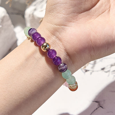 Olivenorma Amethyst Rosenquarz Grünes Aventurin Perlenarmband