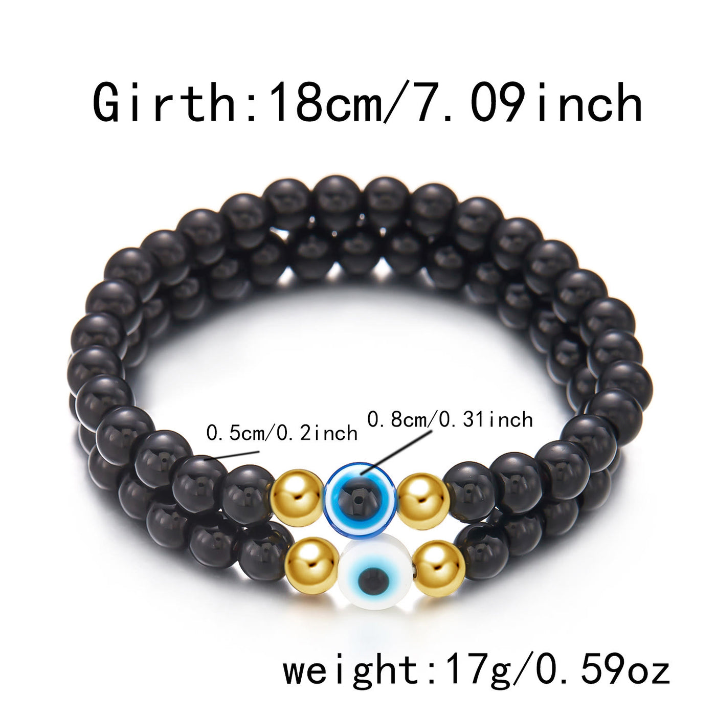 Olivenorma Armband mit Perlen aus natürlichem schwarzen Onyx und bösem Blick