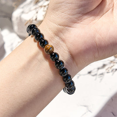 Olivenorma Armband aus natürlichen Obsidian-Tigeraugen-Perlen