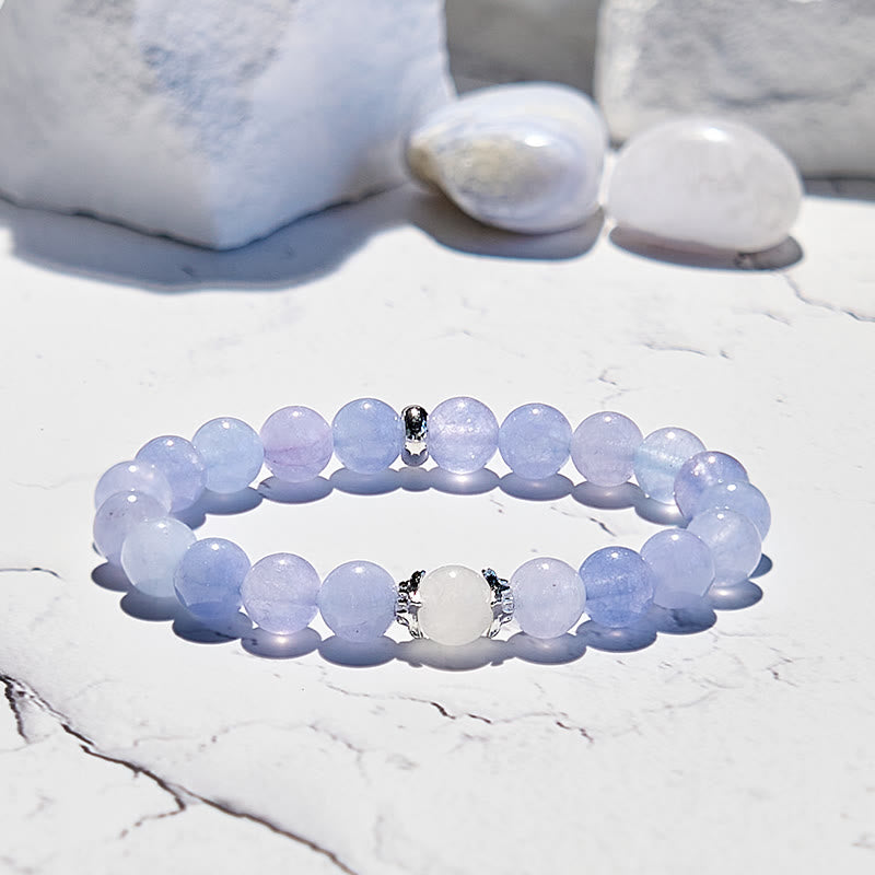 Olivenorma Armband mit Perlen aus natürlichem blauem Chalcedon