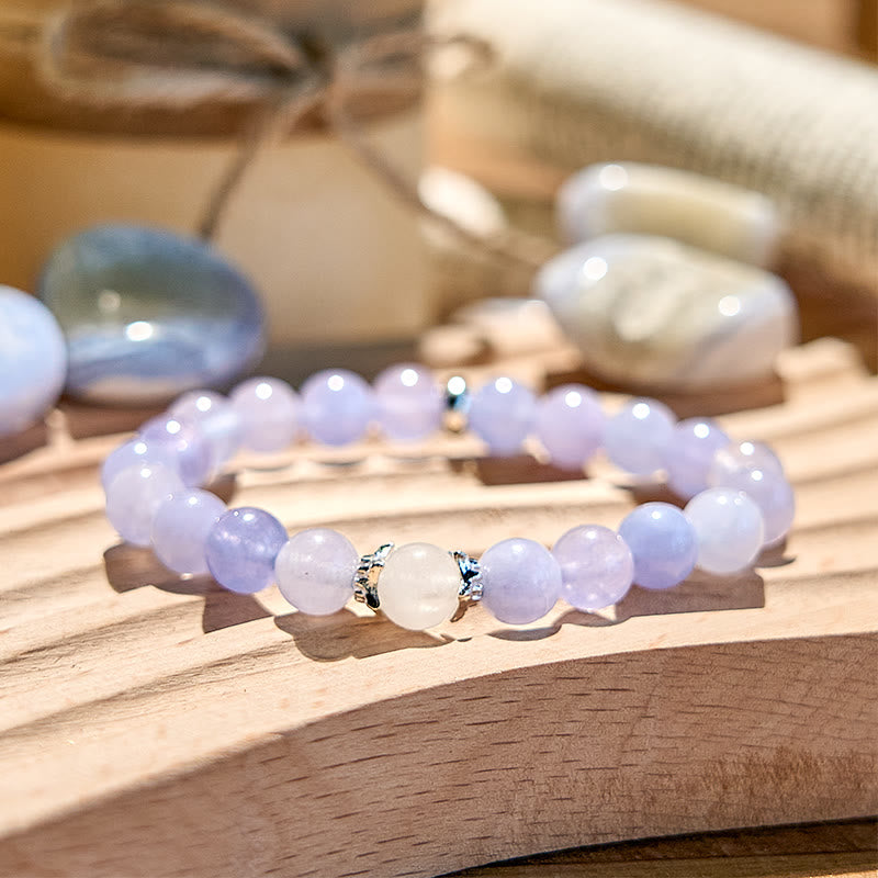 Olivenorma Armband mit Perlen aus natürlichem blauem Chalcedon