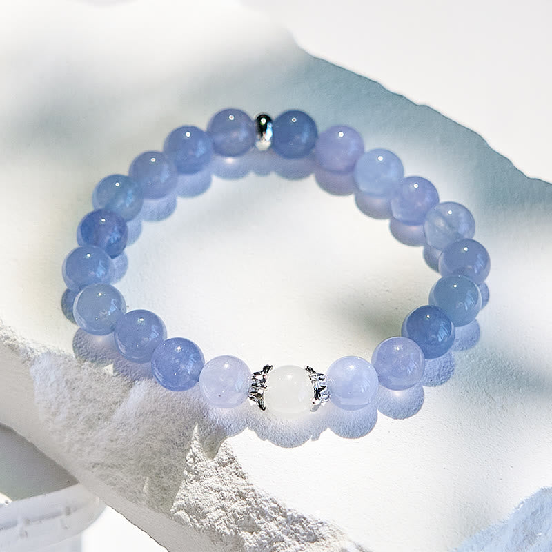 Olivenorma Armband mit Perlen aus natürlichem blauem Chalcedon