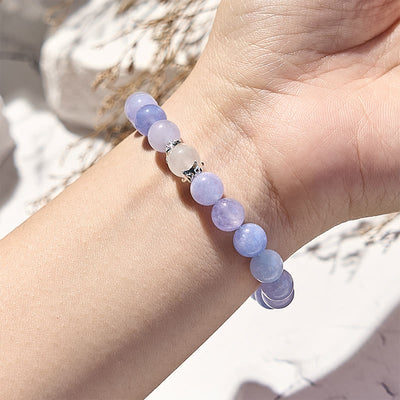 Olivenorma Armband mit Perlen aus natürlichem blauem Chalcedon