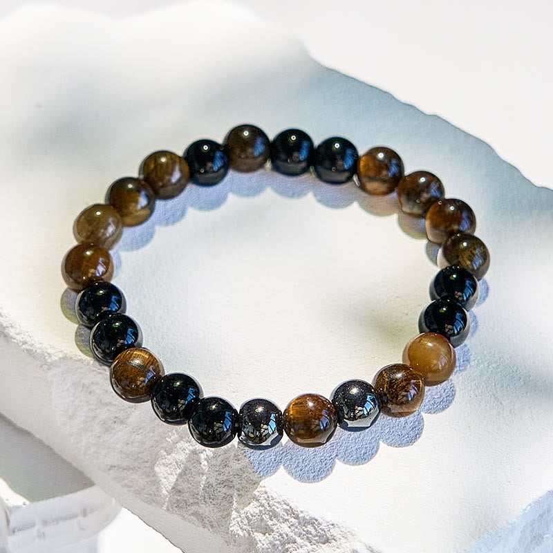 Olivenorma 8 mm Tigerauge-Obsidian-Perlenarmband