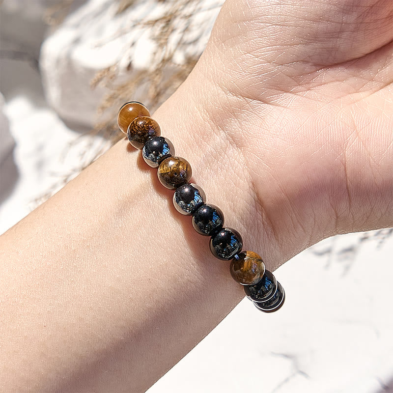 Olivenorma 8 mm Tigerauge-Obsidian-Perlenarmband