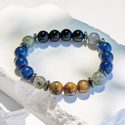 Olivenorma Lapislazuli-Obsidian-Tigerauge-Perlenarmband