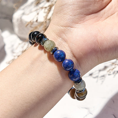 Olivenorma Lapislazuli-Obsidian-Tigerauge-Perlenarmband