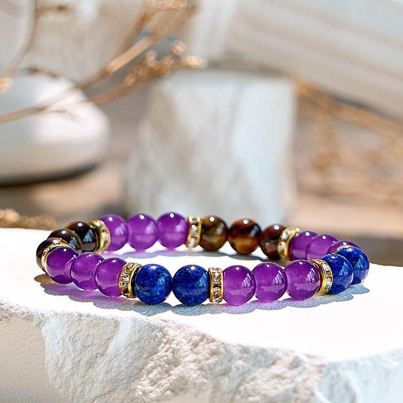 Olivenorma Amethyst Tigerauge Lapislazuli Perlenarmband