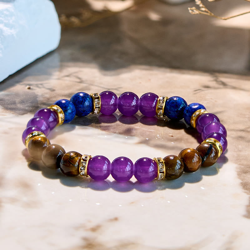 Olivenorma Amethyst Tigerauge Lapislazuli Perlenarmband