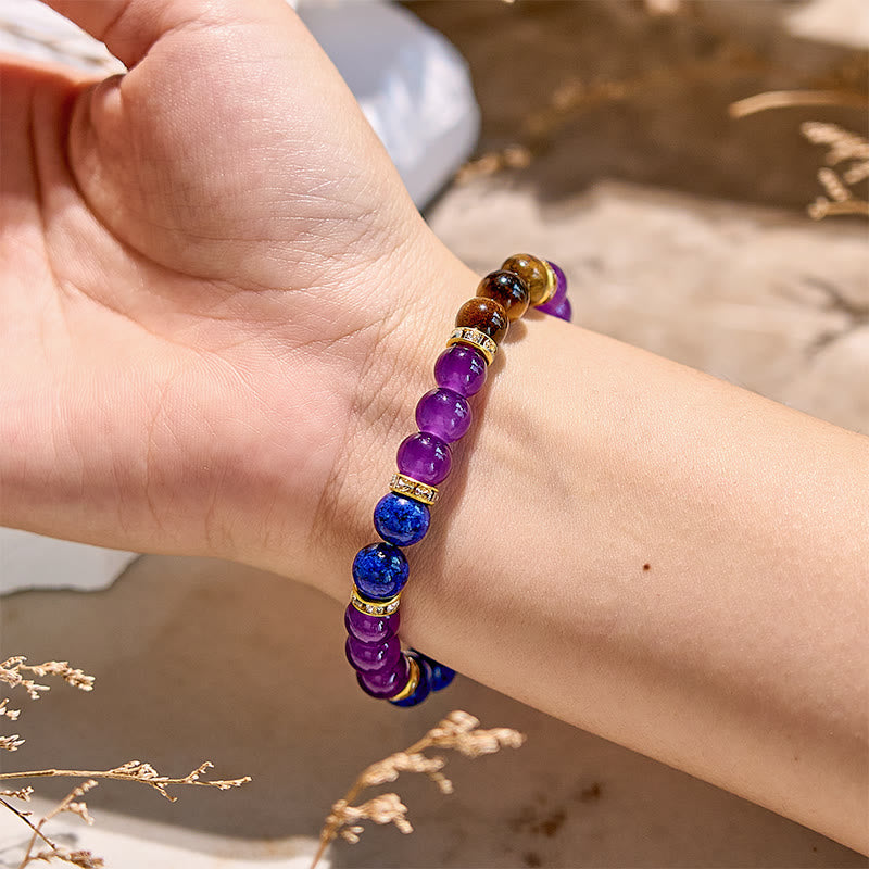 Olivenorma Amethyst Tigerauge Lapislazuli Perlenarmband