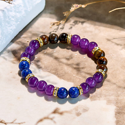 Olivenorma Amethyst Tigerauge Lapislazuli Perlenarmband