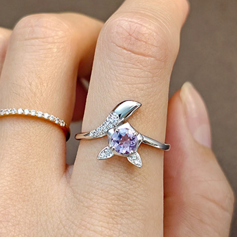 Olivenorma – Verstellbarer Sterling-Silberring mit natürlichem Amethyst