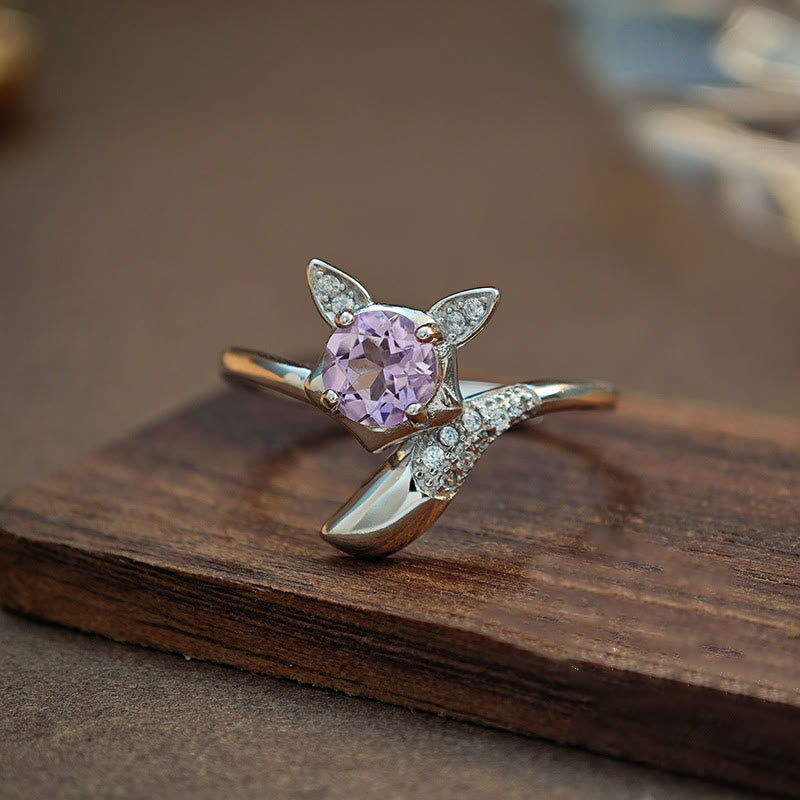 Olivenorma – Verstellbarer Sterling-Silberring mit natürlichem Amethyst