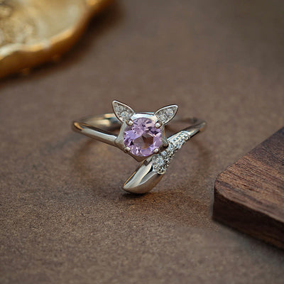 Olivenorma – Verstellbarer Sterling-Silberring mit natürlichem Amethyst