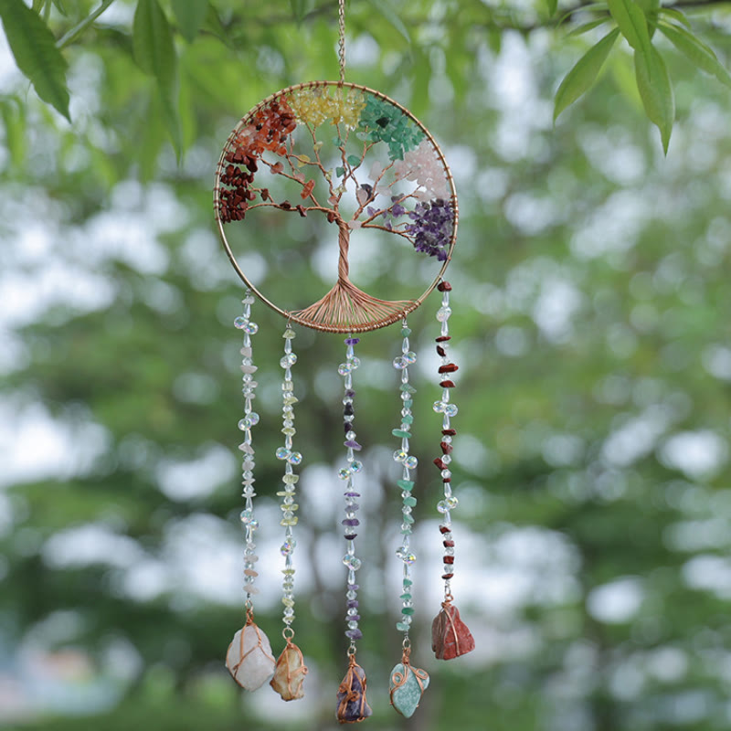 Olivenorma Windspiel aus Naturstein „Chakra Baum des Lebens“