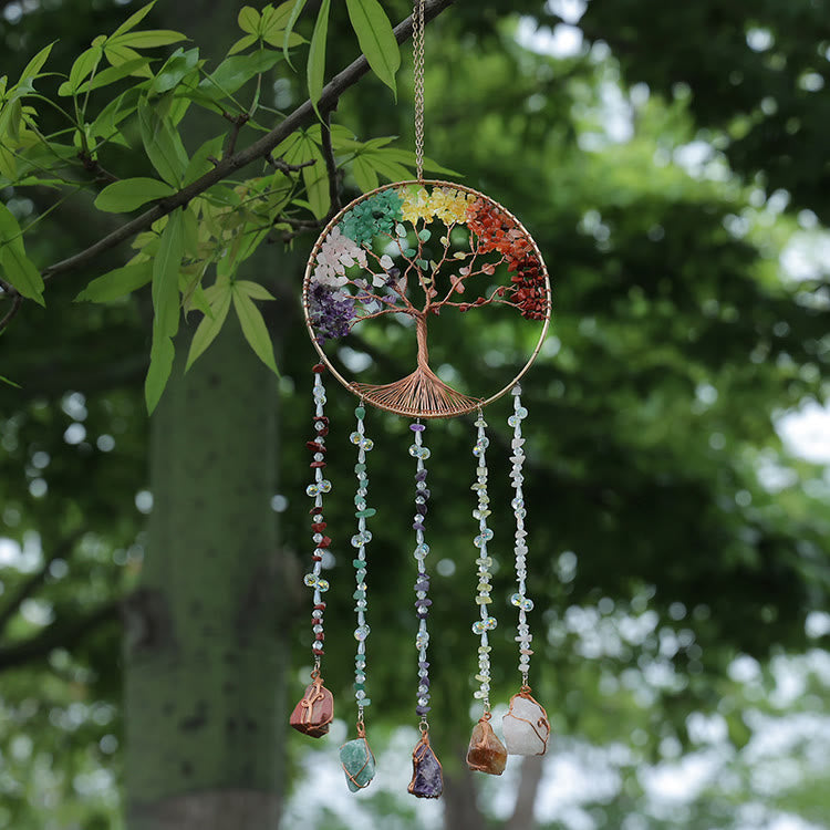 Olivenorma Windspiel aus Naturstein „Chakra Baum des Lebens“