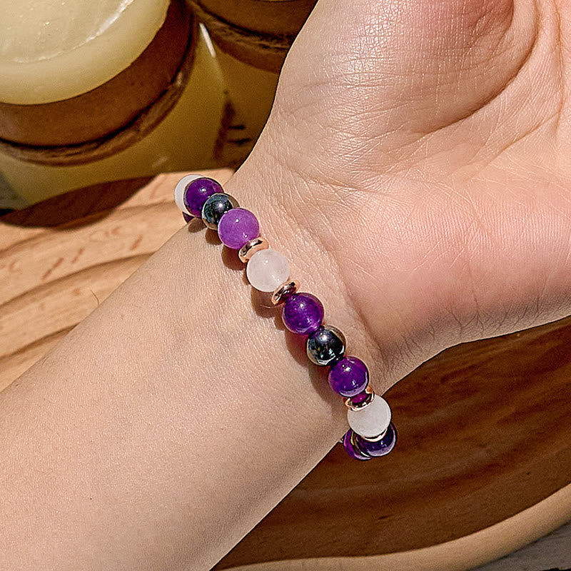 Olivenorma Amethyst Rosenquarz Hämatit Perlenarmband