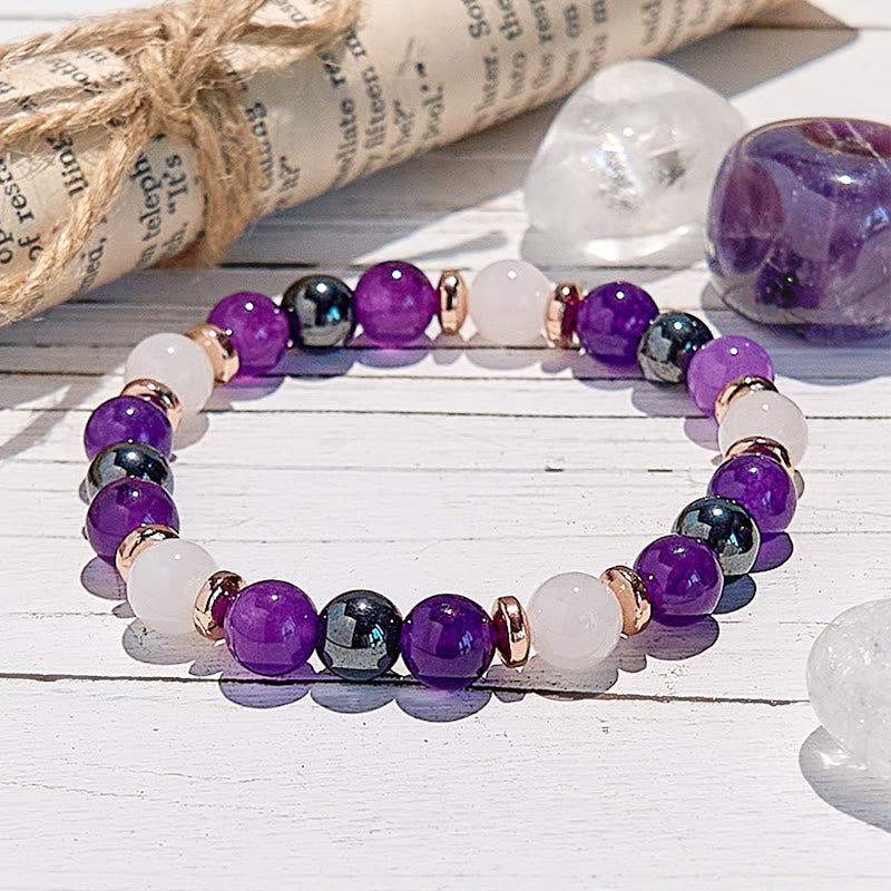 Olivenorma Amethyst Rosenquarz Hämatit Perlenarmband