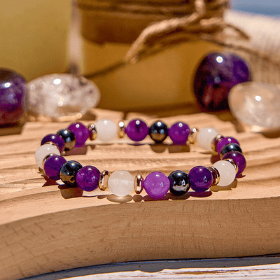 Olivenorma Amethyst Rosenquarz Hämatit Perlenarmband