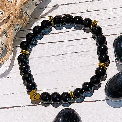 Olivenorma Armband aus natürlichem Obsidian mit Sternzeichen-Perlen 