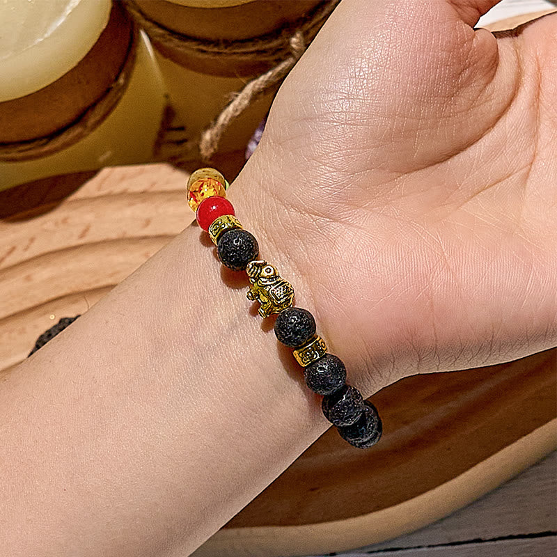 Olivenorma Lavastein-Chakra-Elefant-Anhänger-Perlenarmband