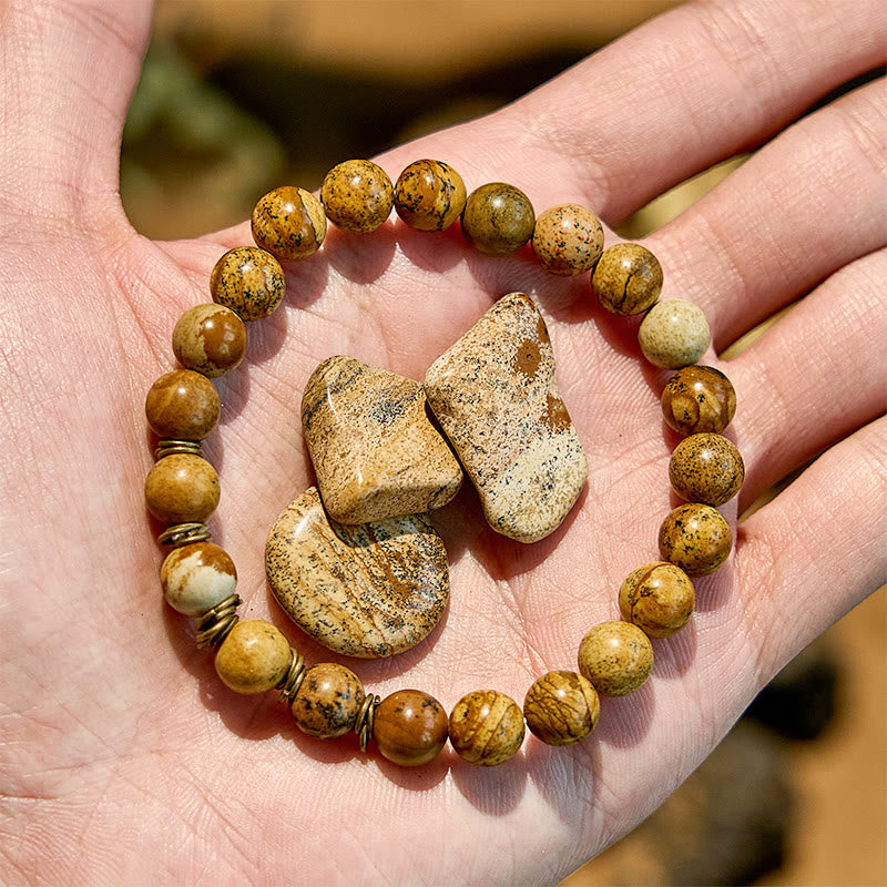 Olivenorma Armband aus Natursteinperlen und Goldkupferdraht 