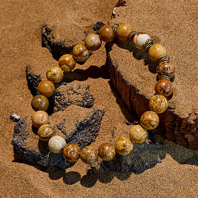 Olivenorma Armband aus Natursteinperlen und Goldkupferdraht 