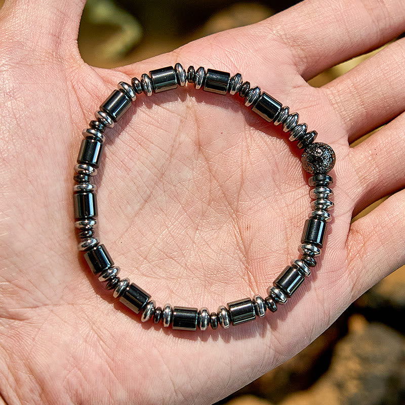 Olivenorma Armband mit Perlen aus galvanisiertem Silber mit Hämatit-Lavastein 