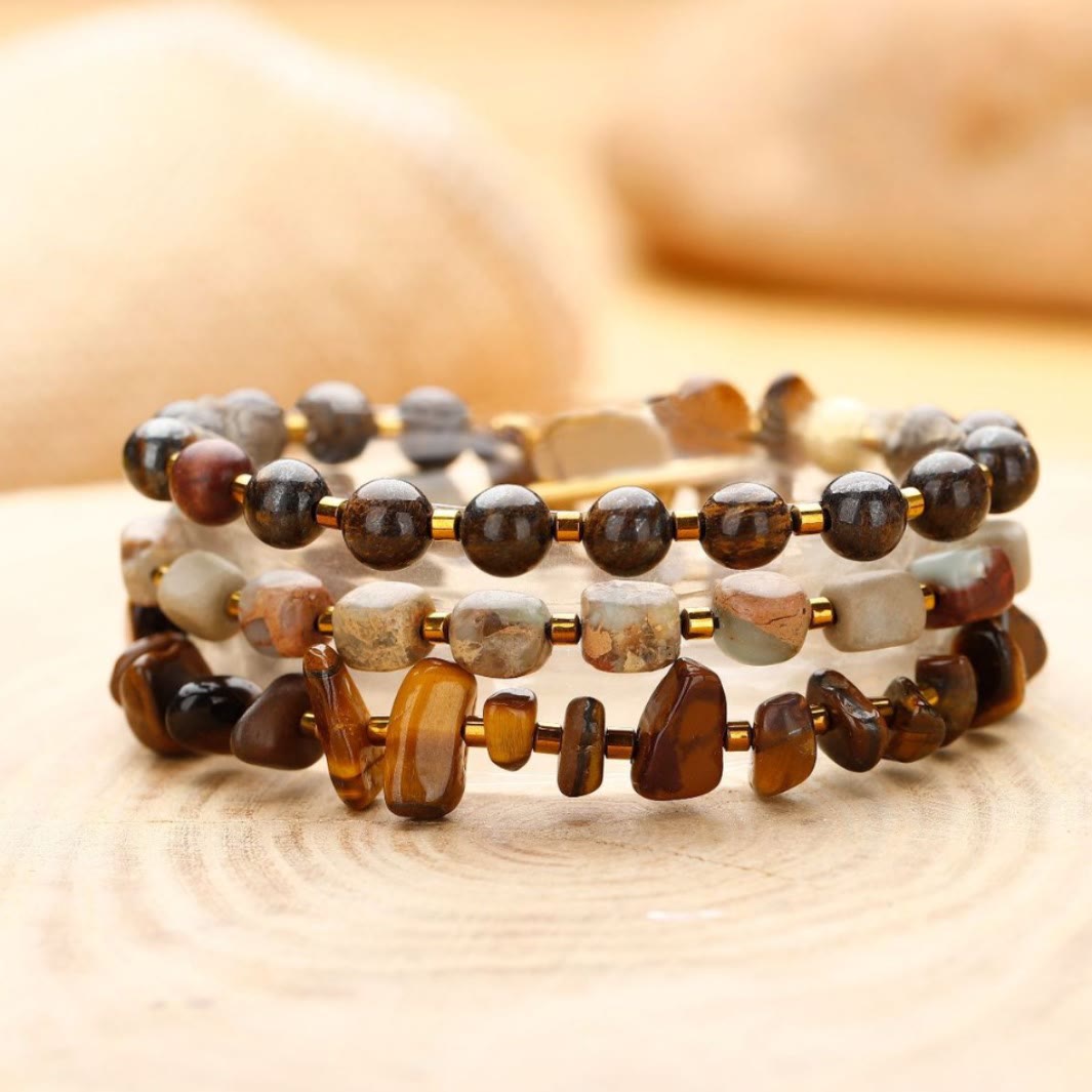 Olivenorma Agalmatolite Tigerauge Perlen Armband