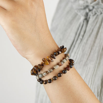 Olivenorma Agalmatolite Tigerauge Perlen Armband