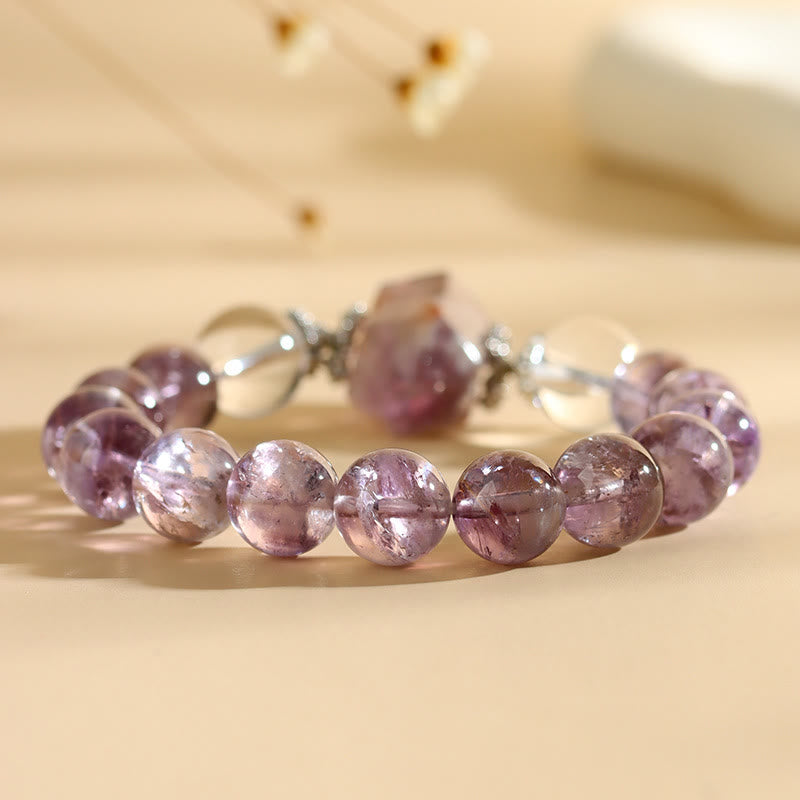 Olivenorma Armband mit Perlen aus natürlichem, klarem Amethyst-Kristall, 12 mm