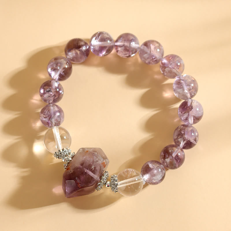 Olivenorma Armband mit Perlen aus natürlichem, klarem Amethyst-Kristall, 12 mm