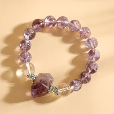 Olivenorma Armband mit Perlen aus natürlichem, klarem Amethyst-Kristall, 12 mm