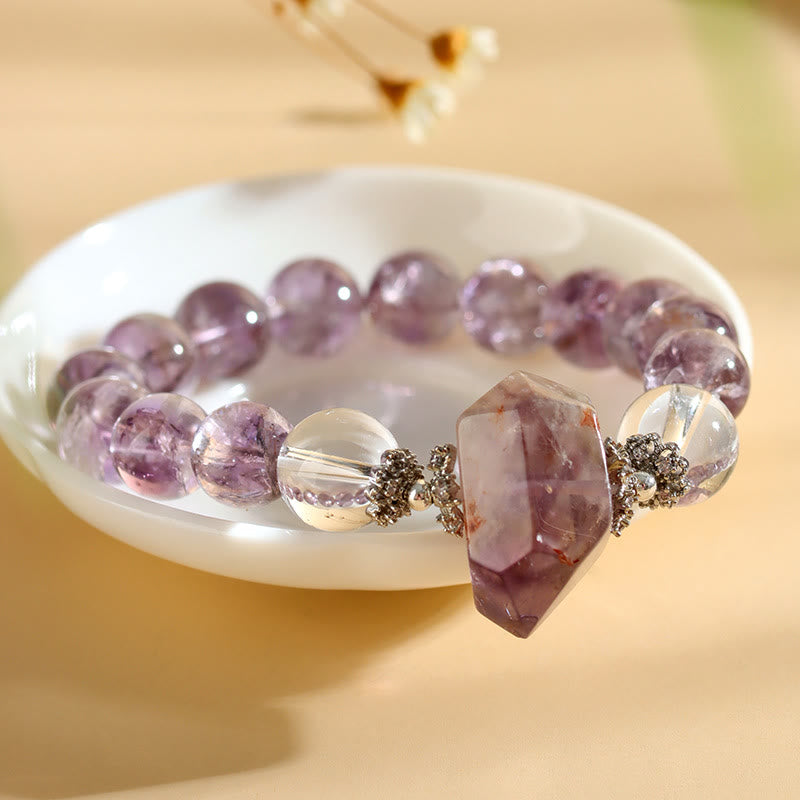 Olivenorma Armband mit Perlen aus natürlichem, klarem Amethyst-Kristall, 12 mm