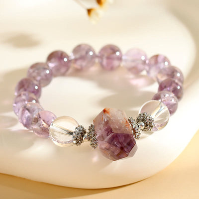 Olivenorma Armband mit Perlen aus natürlichem, klarem Amethyst-Kristall, 12 mm