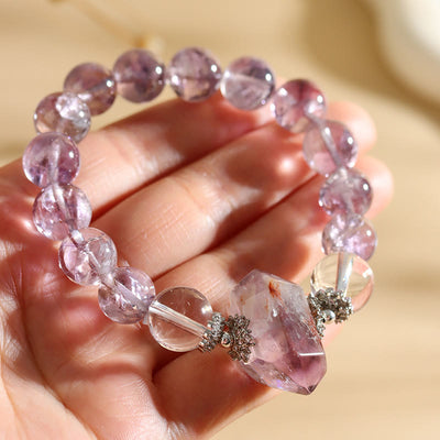 Olivenorma Armband mit Perlen aus natürlichem, klarem Amethyst-Kristall, 12 mm