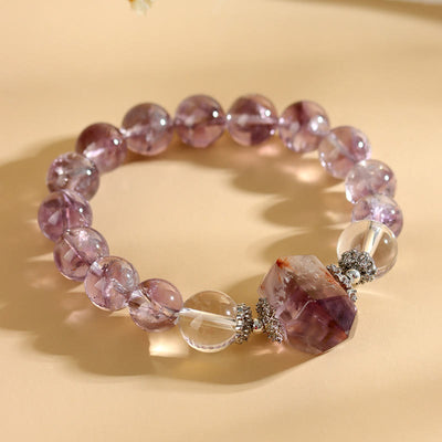 Olivenorma Armband mit Perlen aus natürlichem, klarem Amethyst-Kristall, 12 mm