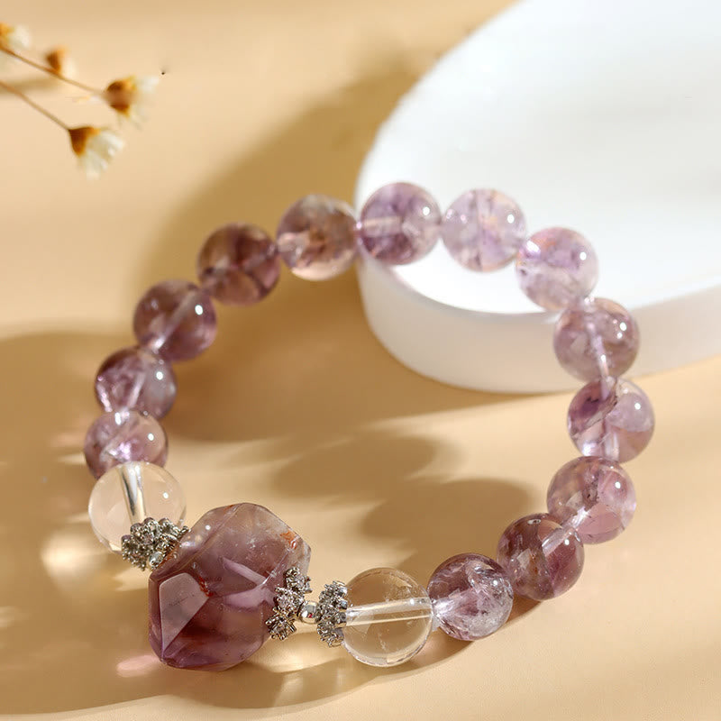 Olivenorma Armband mit Perlen aus natürlichem, klarem Amethyst-Kristall, 12 mm